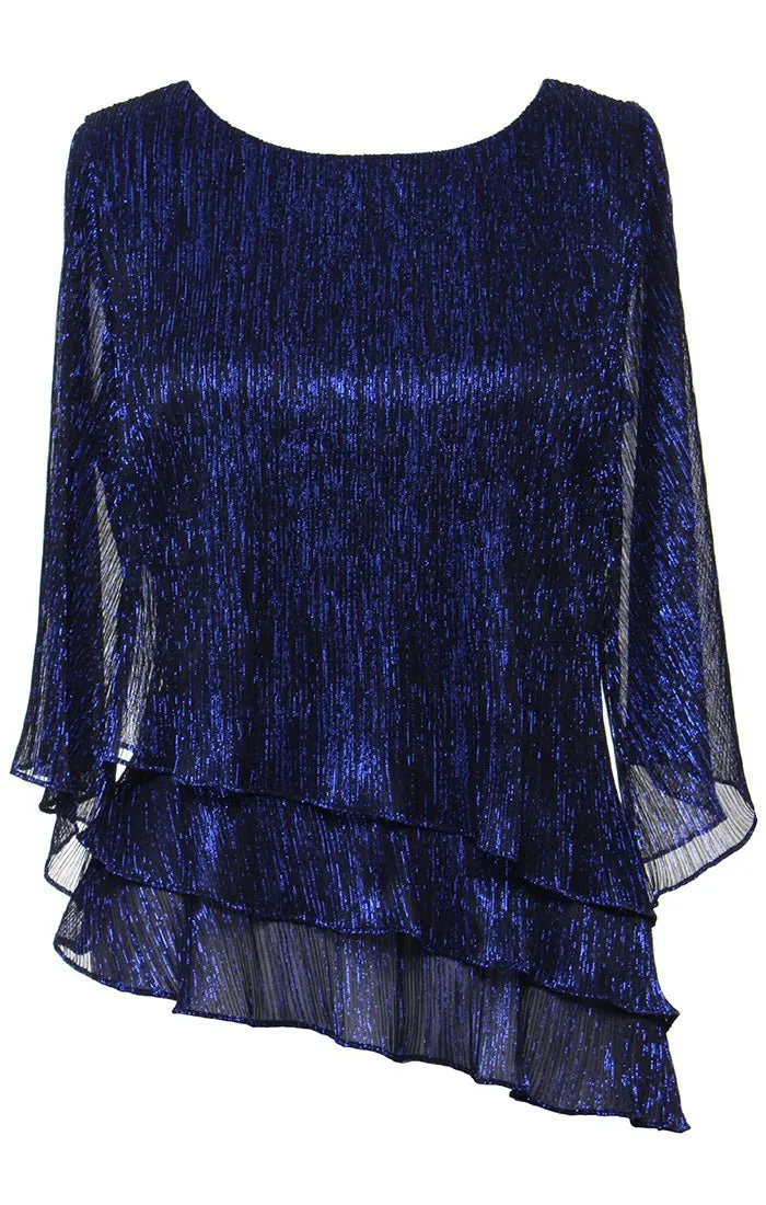 Plus Metallic Knit Asymmetric Triple-Tier Blouse sold by Alex Evenings
