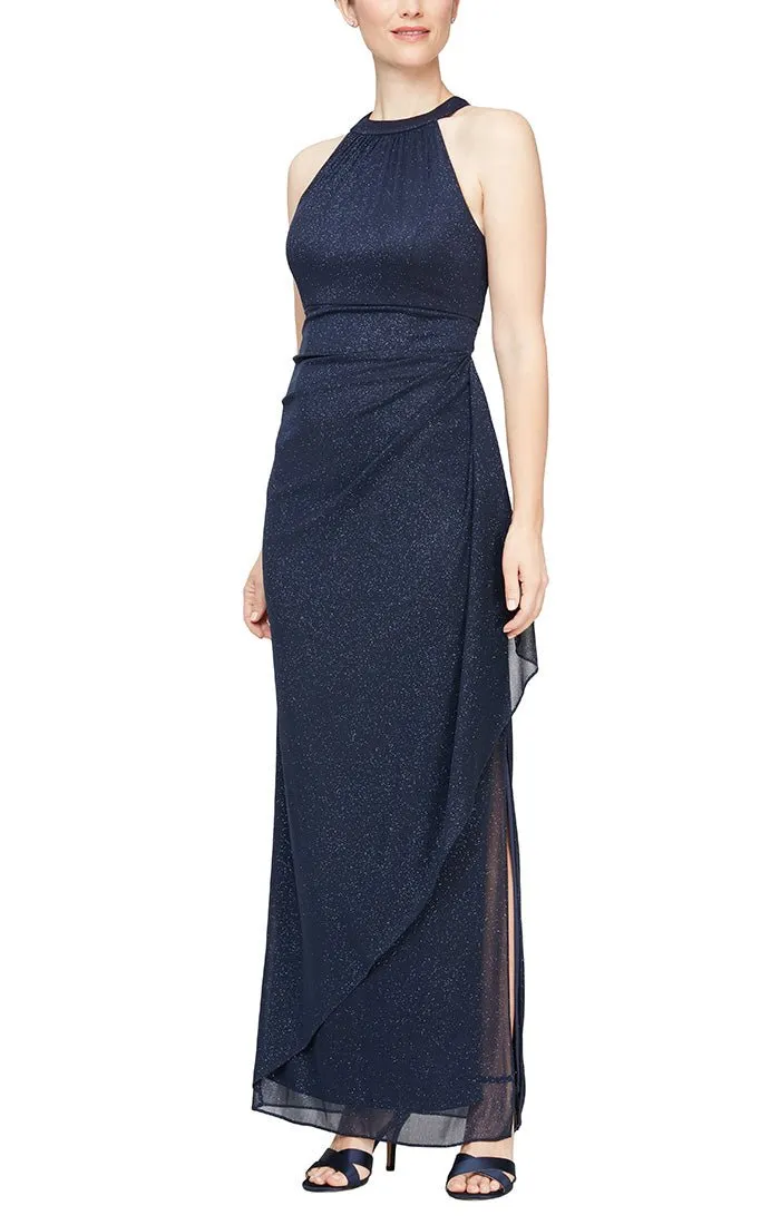 Glitter Mesh Halter Neck Dress with Cascade Detail Skirt sold by Alex Evenings product image thumbnail 5