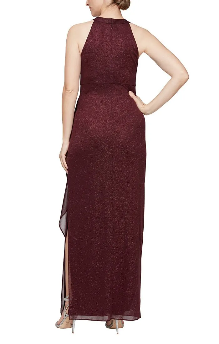 Glitter Mesh Halter Neck Dress with Cascade Detail Skirt sold by Alex Evenings product image thumbnail 2