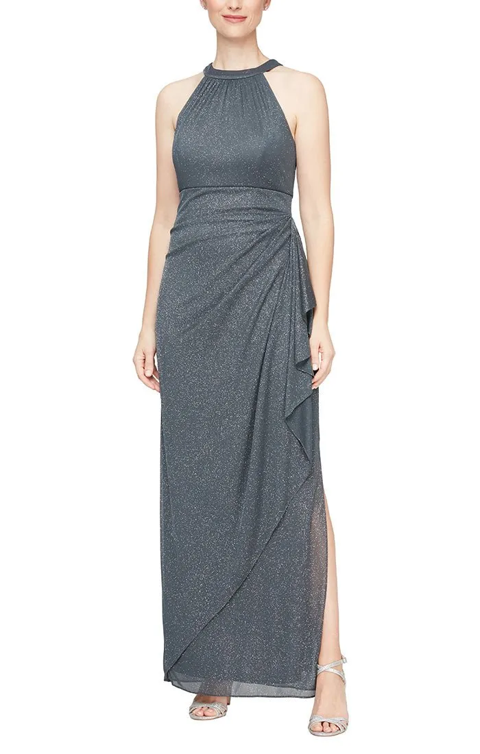 Glitter Mesh Halter Neck Dress with Cascade Detail Skirt sold by Alex Evenings product image thumbnail 3