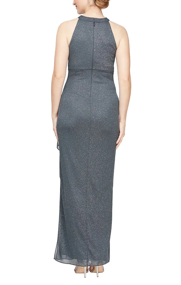 Glitter Mesh Halter Neck Dress with Cascade Detail Skirt sold by Alex Evenings product image thumbnail 4
