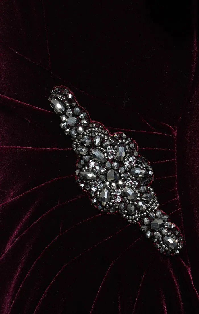 Short Scoop Neck Velvet Sheath Dress with Short Puff Shoulder Sleeves and Beaded Cascade Skirt sold by Alex Evenings product image thumbnail 3