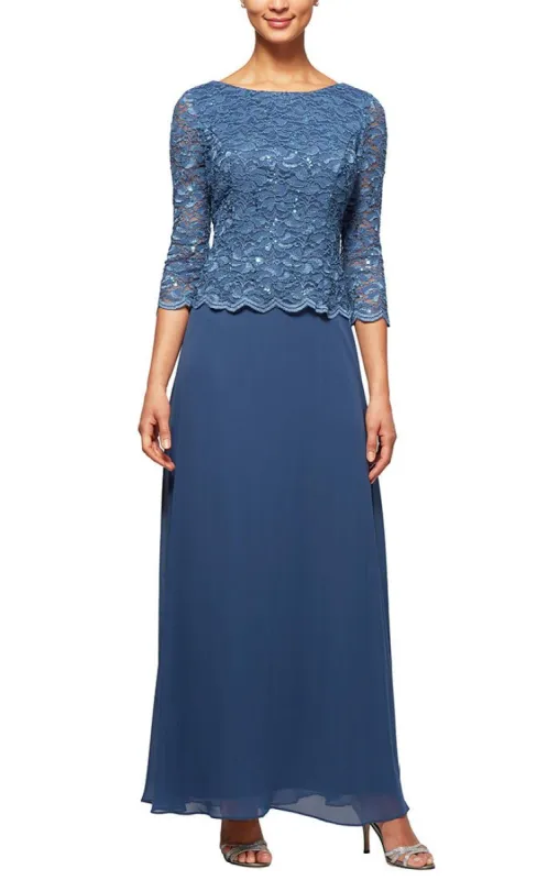Lace & Chiffon Gown with Scallop Edge Detail sold by Alex Evenings