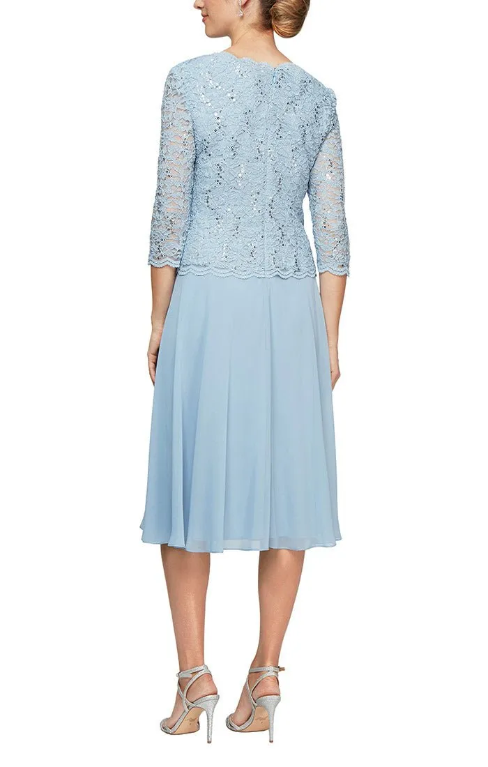 Petite Tea-Length Dress with Sequin Lace Bodice & Chiffon Skirt sold by Alex Evenings product image thumbnail 2