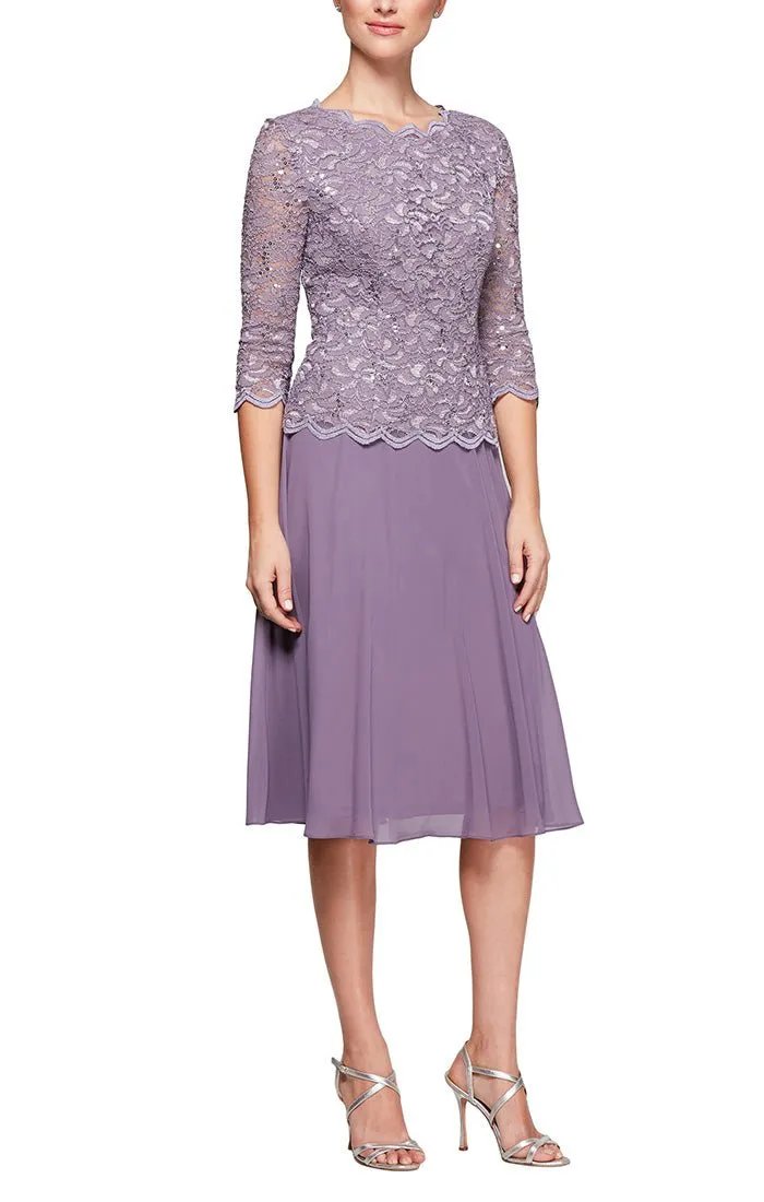 Petite Tea-Length Dress with Sequin Lace Bodice & Chiffon Skirt sold by Alex Evenings product image thumbnail 5