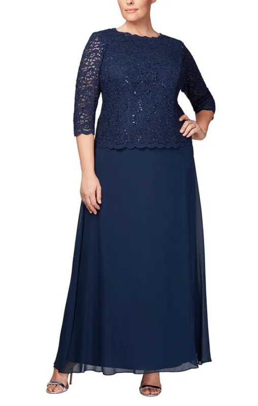Plus Long Gown with Sequin Lace Bodice & Chiffon Skirt sold by Alex Evenings