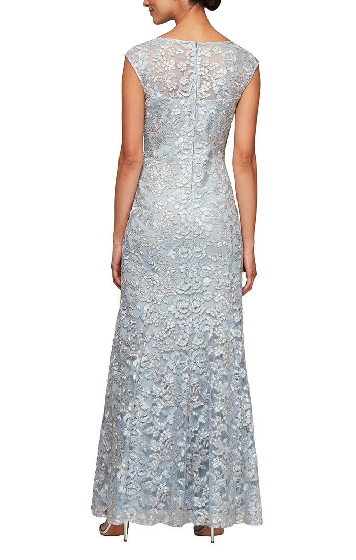 Petite Embroidered Tulle Lace Fit & Flare Gown with Illusion Neckline and Shawl sold by Alex Evenings product image thumbnail 2