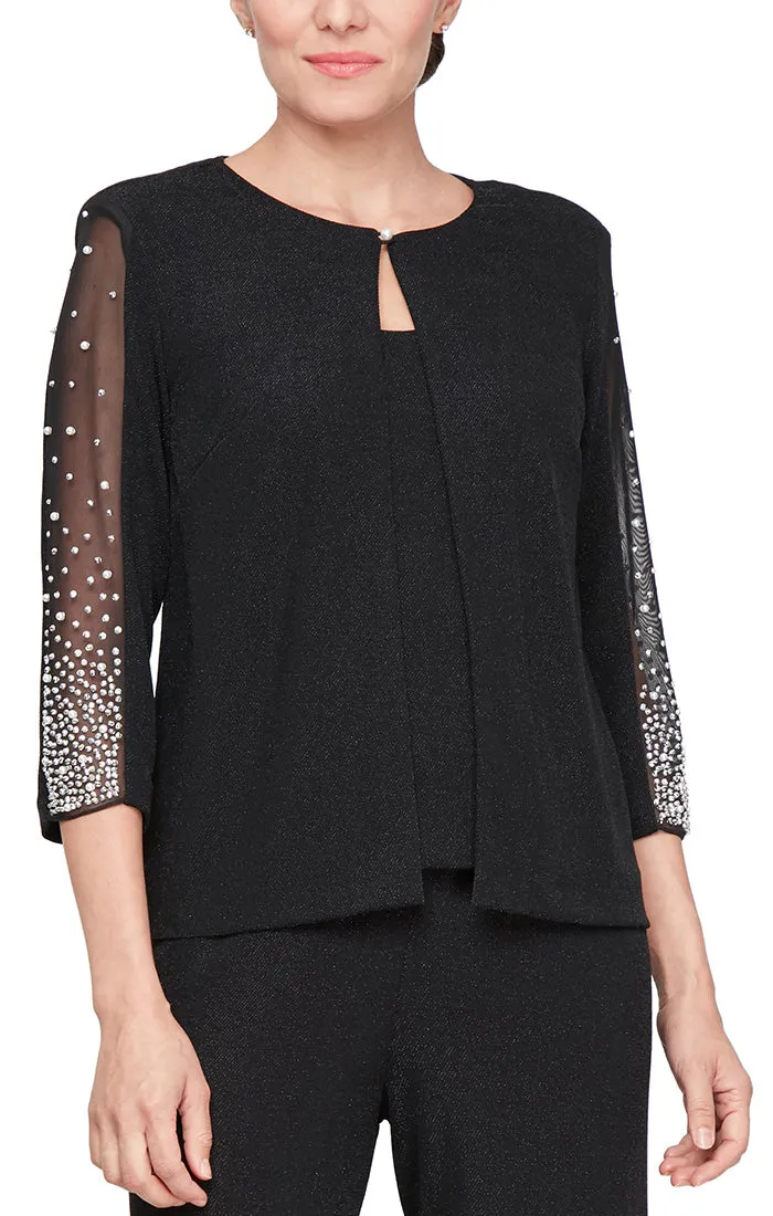 3/4 Sleeve Mock Metallic Knit Twinset with Heat Set Illusion Bell Sleeves & Hook Neck Closure sold by Alex Evenings