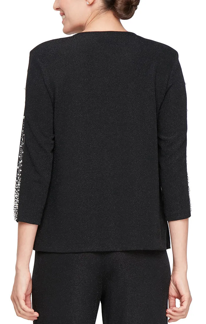 3/4 Sleeve Mock Metallic Knit Twinset with Heat Set Illusion Bell Sleeves & Hook Neck Closure sold by Alex Evenings product image thumbnail 2