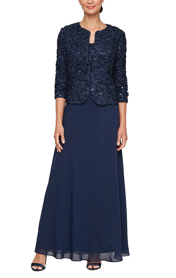 Long Empire Waist Dress With Open Soutache Jacket sold by Alex Evenings