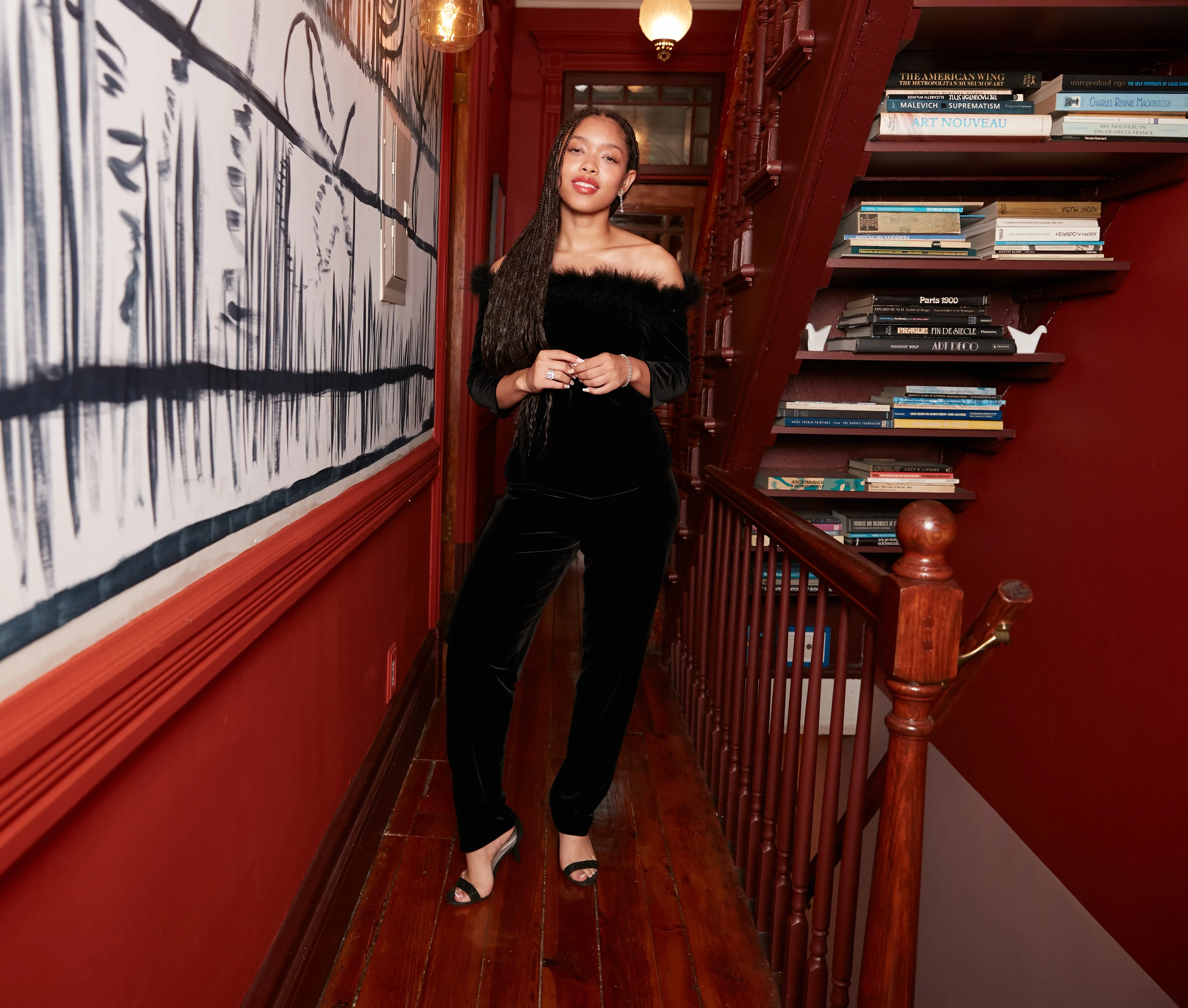 Regular - Off-the-Shoulder Velvet Blouse with Maribou Trim sold by Alex Evenings product image thumbnail 3