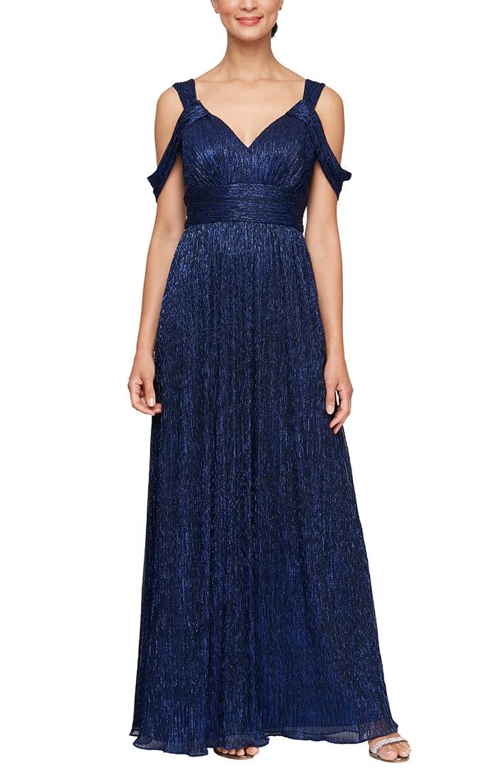 Plus - Long Cold Shoulder Metallic Knit Dress with Ruched Waist sold by Alex Evenings