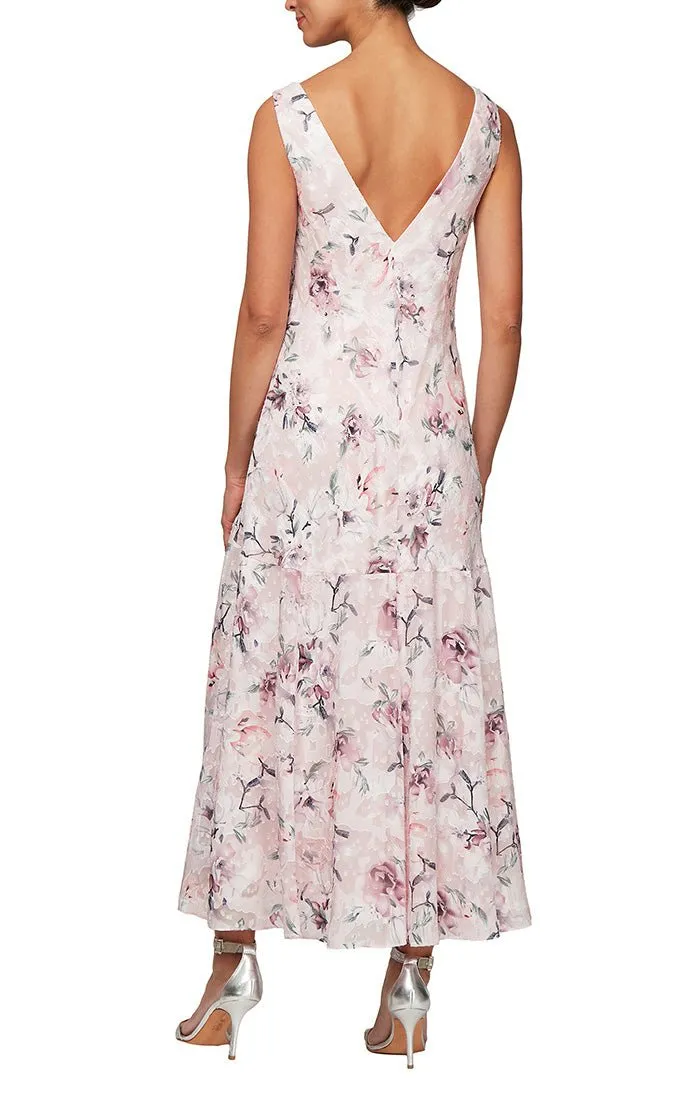 Tea-Length Cowl Neck Printed Chiffon Dress with High/Low Skirt and Shawl sold by Alex Evenings product image thumbnail 2