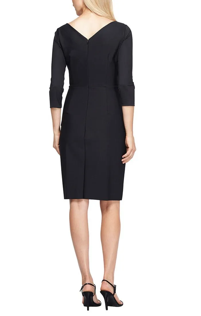 3/4 Sleeve Short Compression Collection Surplice Sheath Dress with Beaded Hip Detail & Cascade Ruffle Detail sold by Alex Evenings product image thumbnail 4
