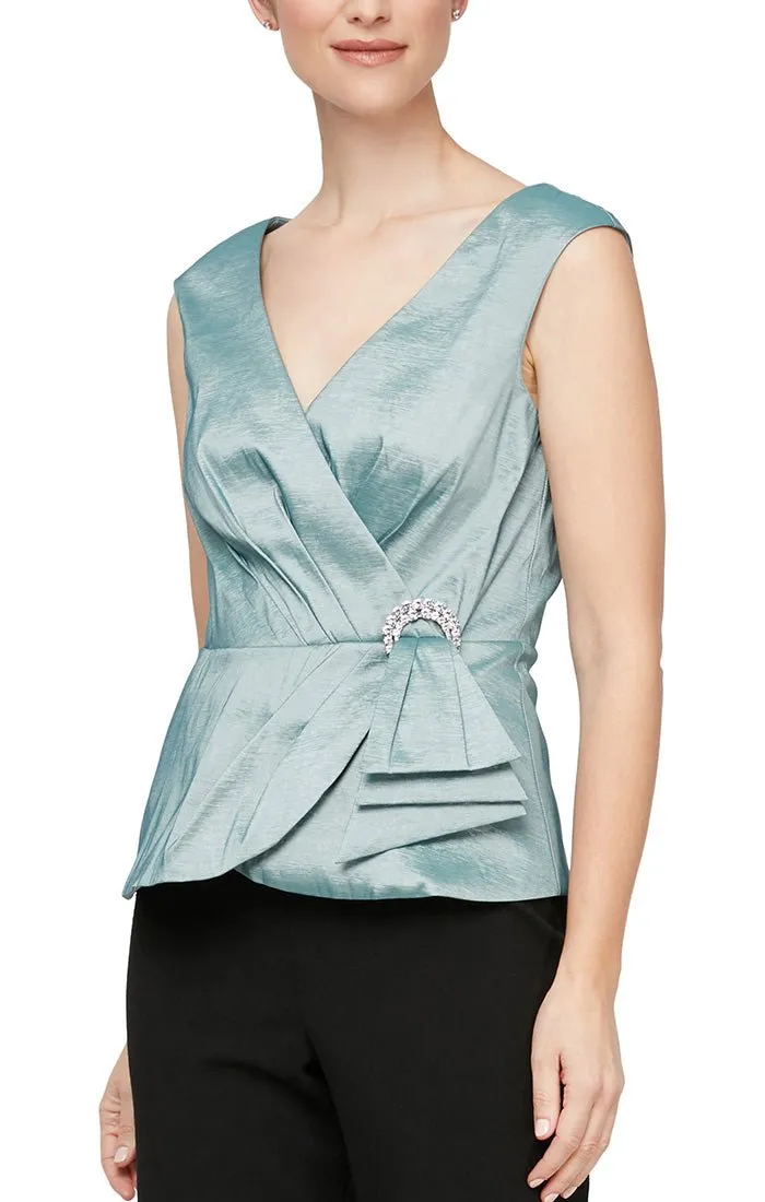 Regular - Sleeveless Surplice Neckline Blouse With Embellishment Drape Detail at Waist sold by Alex Evenings