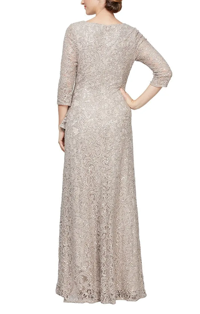 Petite A-Line Dress with 3/4 Sleeves and Cascade Detail Front Slit sold by Alex Evenings product image thumbnail 2