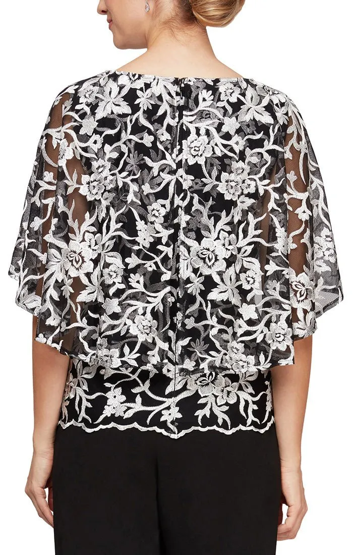 Embroidered Blouse with Illusion Capelet Sleeves and Scallop Detail sold by Alex Evenings product image thumbnail 2