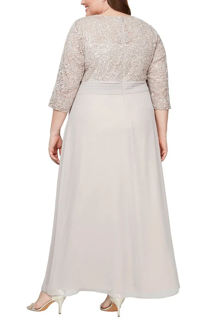 Plus - Long A-Line Sequin Lace Empire Waist Dress With Pleated Detail and Overlay Skirt sold by Alex Evenings product image thumbnail 2