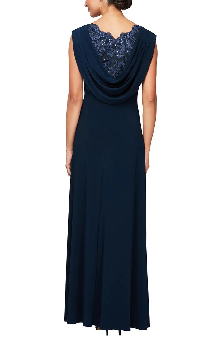 Empire Waist Dress with Matte Jersey Body and Cowl Back Detail with an Embroidered Sequin Lace Bodice sold by Alex Evenings product image thumbnail 2