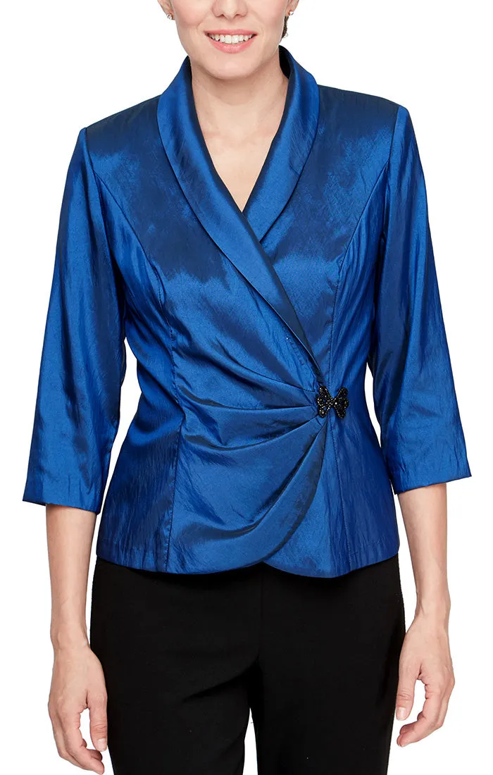 3/4 Sleeve Taffeta Blouse with Collar and Decorative Side Closure sold by Alex Evenings product image thumbnail 3