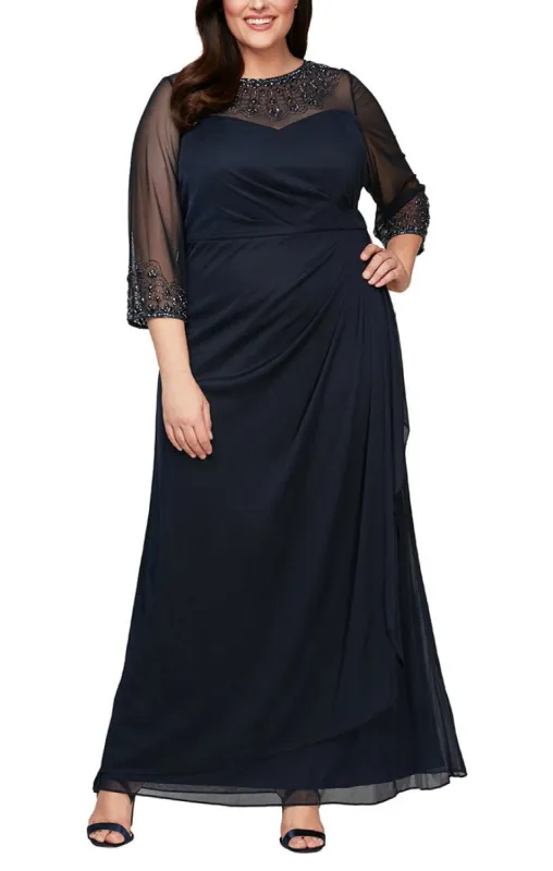 Plus A-Line Mesh Gown with Beaded Illusion Sweetheart Neckline sold by Alex Evenings