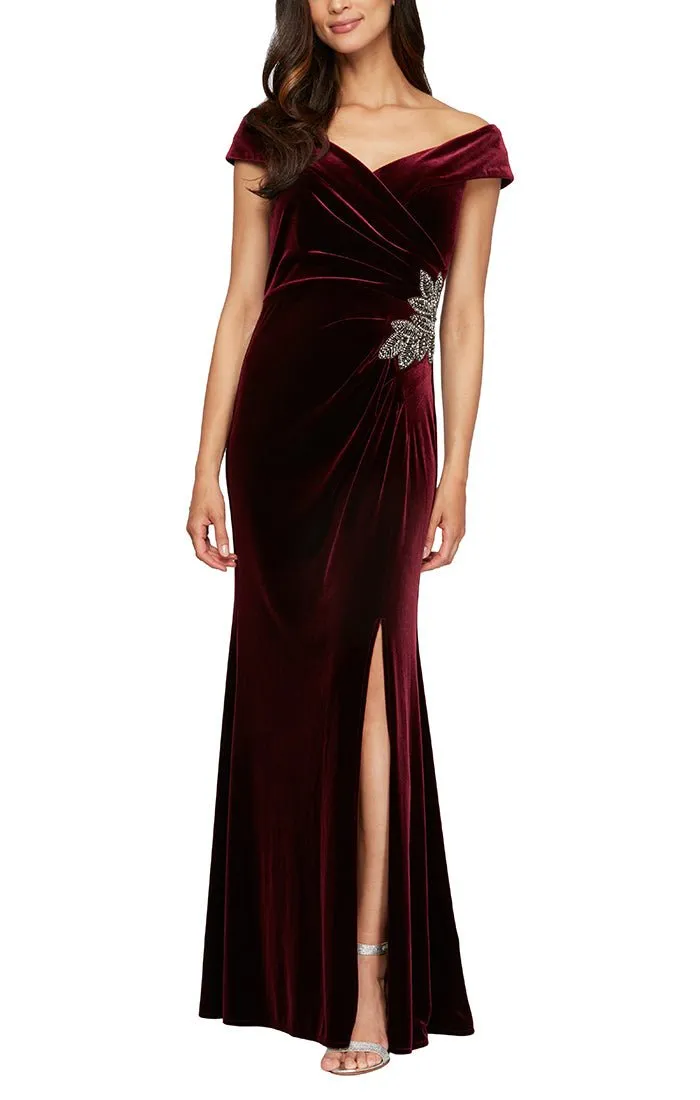 Off-the-Shoulder Fit & Flare Velvet Gown with Sweetheart Neckline sold by Alex Evenings