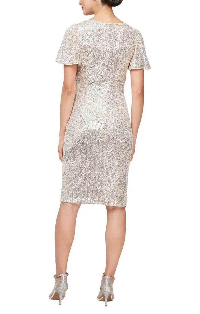 Regular - Sequin Sheath Dress with Twist Front Detail & Flutter Sleeves sold by Alex Evenings product image thumbnail 2