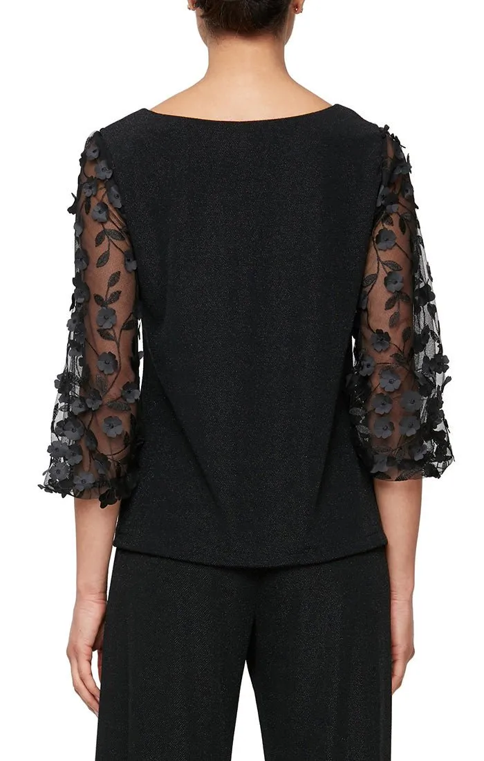 Plus - Metallic Knit Blouse with 3-D Flower Illusion Sleeves sold by Alex Evenings product image thumbnail 2