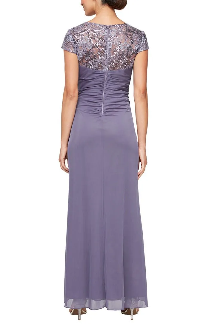 Regular - Cap Sleeve Dress with Embroidered Illusion Neckline & Cascade Detail Skirt sold by Alex Evenings product image thumbnail 2