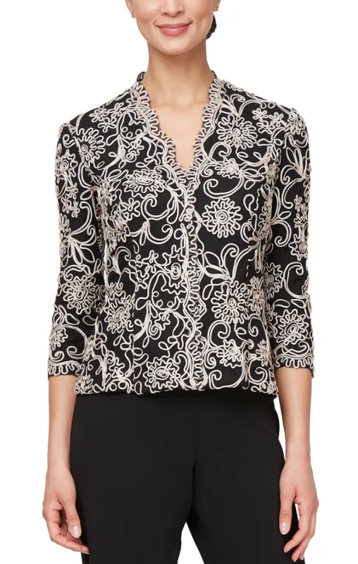 Embroidered Blouse with Center Front Scallop Detail and Illusion Sleeves sold by Alex Evenings