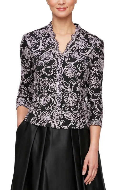 Embroidered Blouse with Center Front Scallop Detail and Illusion Sleeves sold by Alex Evenings