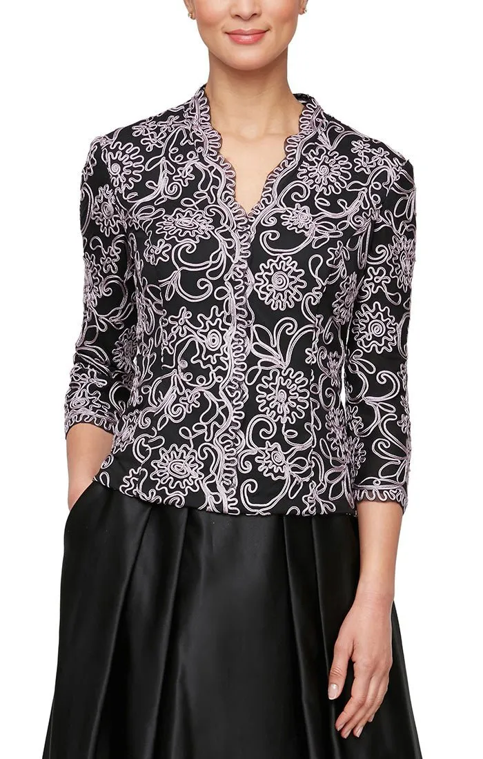 Embroidered Blouse with Center Front Scallop Detail and Illusion Sleeves sold by Alex Evenings