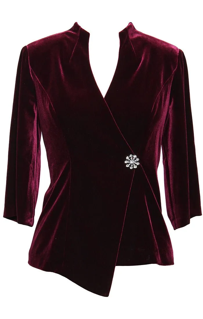 Petite - Velvet Blouse with Asymmetric Pointed Hem & Embellished Closure sold by Alex Evenings