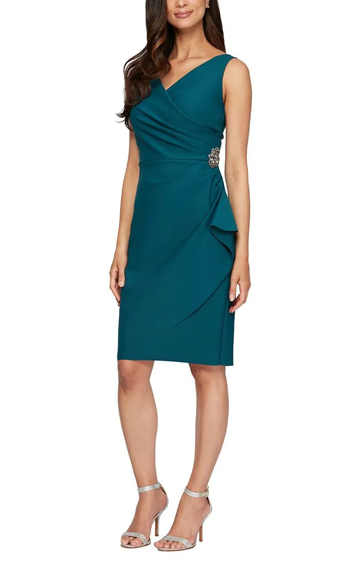 Compression Short Cocktail Dress with Ruffle Skirt & Beaded Detail at Hip sold by Alex Evenings product image thumbnail 5