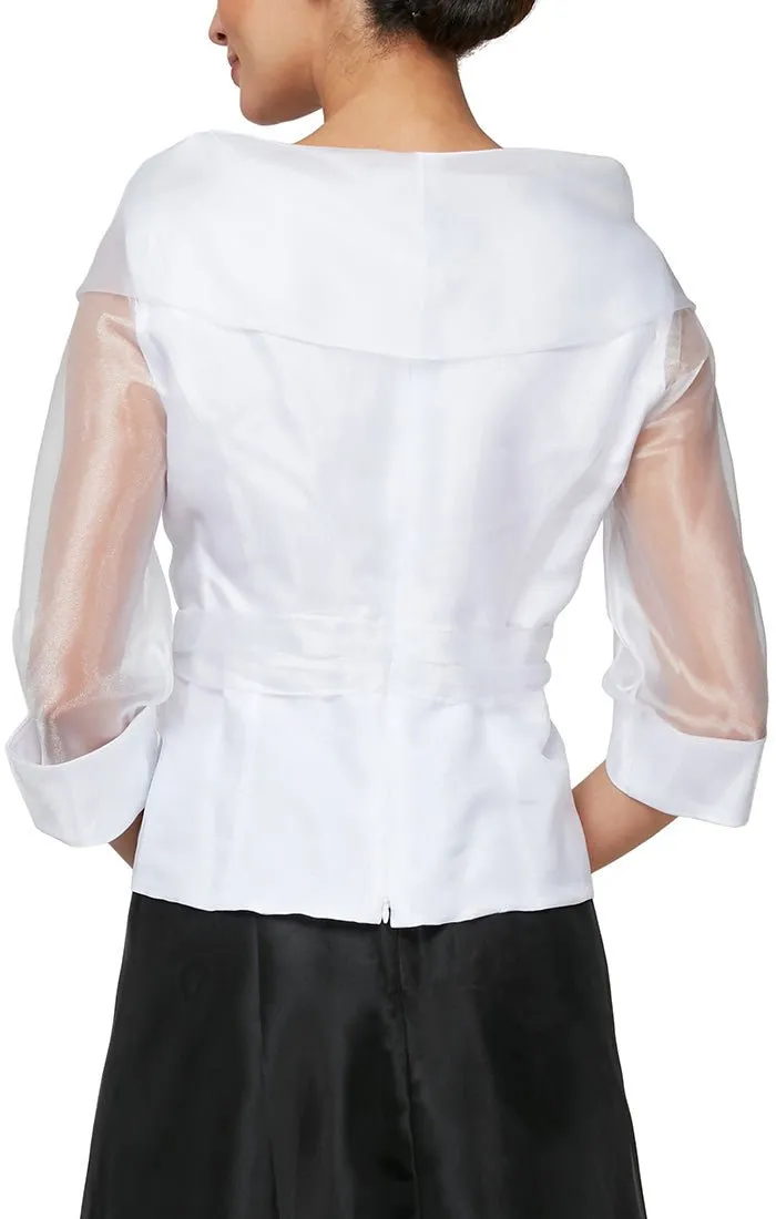 Petite Portrait Collar Organza Blouse with Illusion Sleeves and Tie Belt sold by Alex Evenings product image thumbnail 2