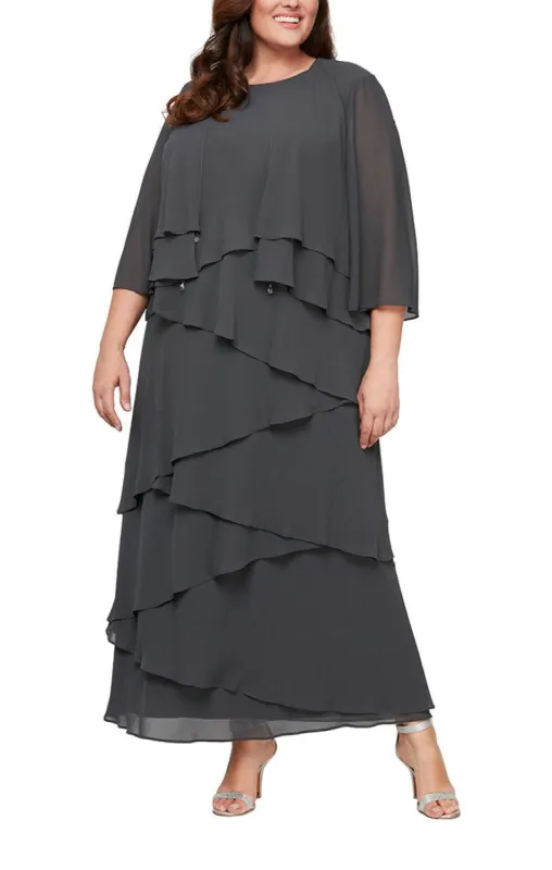 *Plus Chiffon Gown with Asymmetric Tiered Tank Dress & Open Jacket sold by Alex Evenings