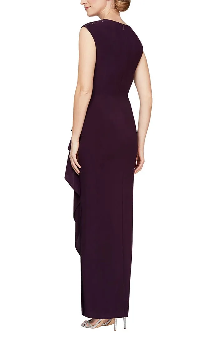 Petite - Long Sleeveless Sweetheart Neckline Dress With Embellished Strap Detail and Cascade Ruffle Skirt sold by Alex Evenings product image thumbnail 2