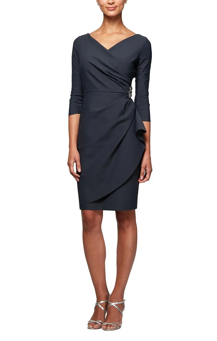 Petite Compression Collection Surplice Sheath Dress with Beaded Hip Detail sold by Alex Evenings product image thumbnail 3