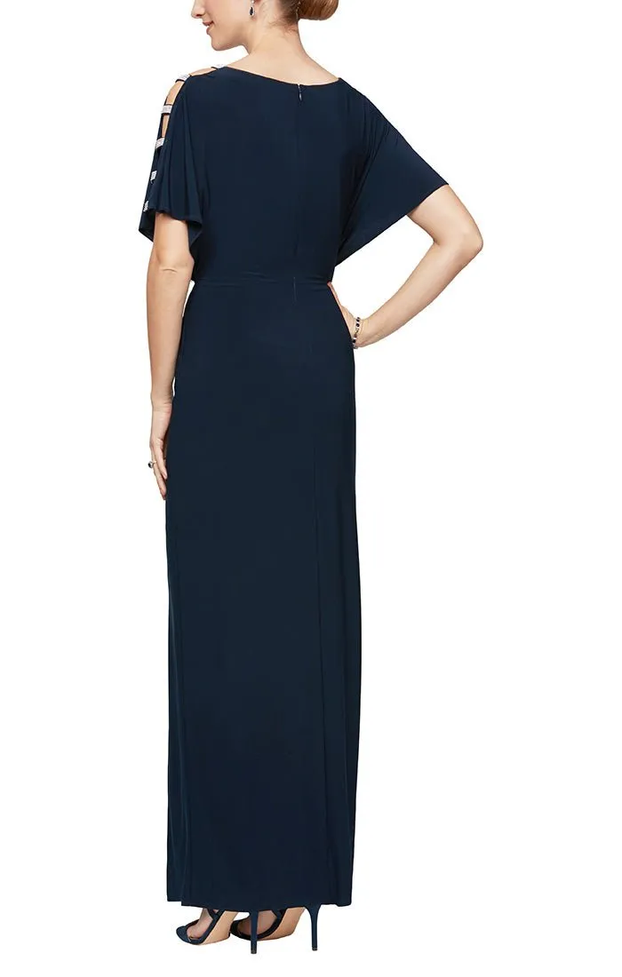 Petite Knot Front Dress with Front Slit & Embellishment at Shoulder sold by Alex Evenings product image thumbnail 2