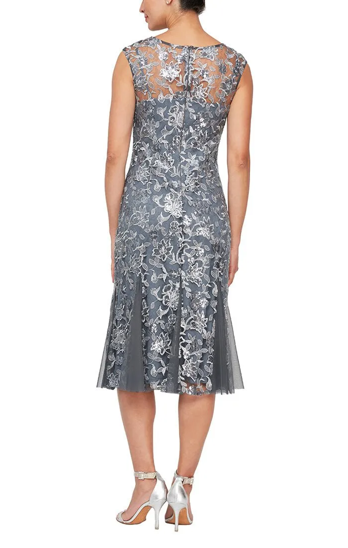 Regular - Embroidered Cap Sleeve Fit & Flare Cocktail Dress with Illusion Neckline sold by Alex Evenings product image thumbnail 2