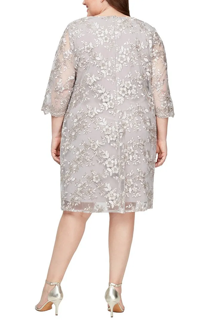 Plus - Embroidered Mock Jacket Dress with Illusion Sleeves & Scallop Detail sold by Alex Evenings product image thumbnail 2