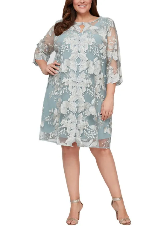 Plus - Midi Embroidered Elongated Lace Mock Jacket with Jersey Sheath Dress sold by Alex Evenings