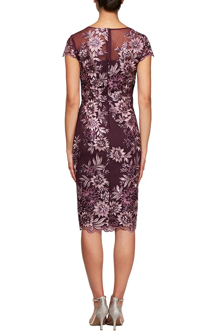 Embroidered Cap Sleeve Lace Cocktail Dress with Illusion Neckline & Scallop Detail Hem sold by Alex Evenings product image thumbnail 2