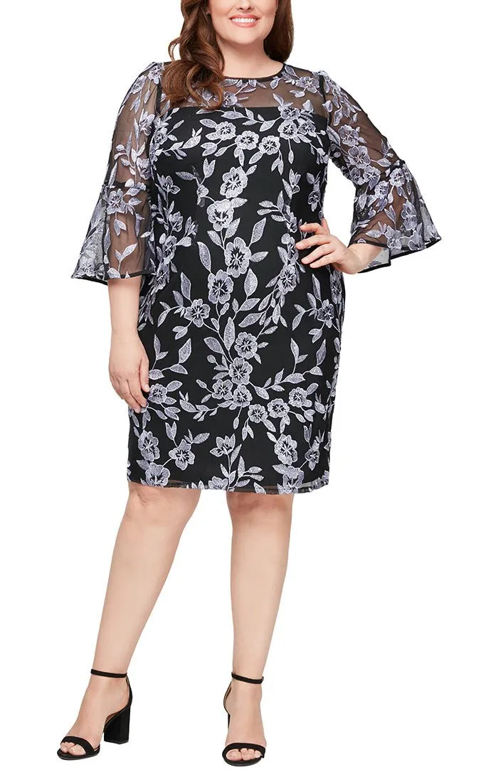 Plus - Embroidered Sheath Dress with Illusion Neckline and Bell Sleeves sold by Alex Evenings