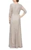 Regular - Sequin Lace Gown with 3/4 Sleeves & Cascade Detail Front Slit sold by Alex Evenings