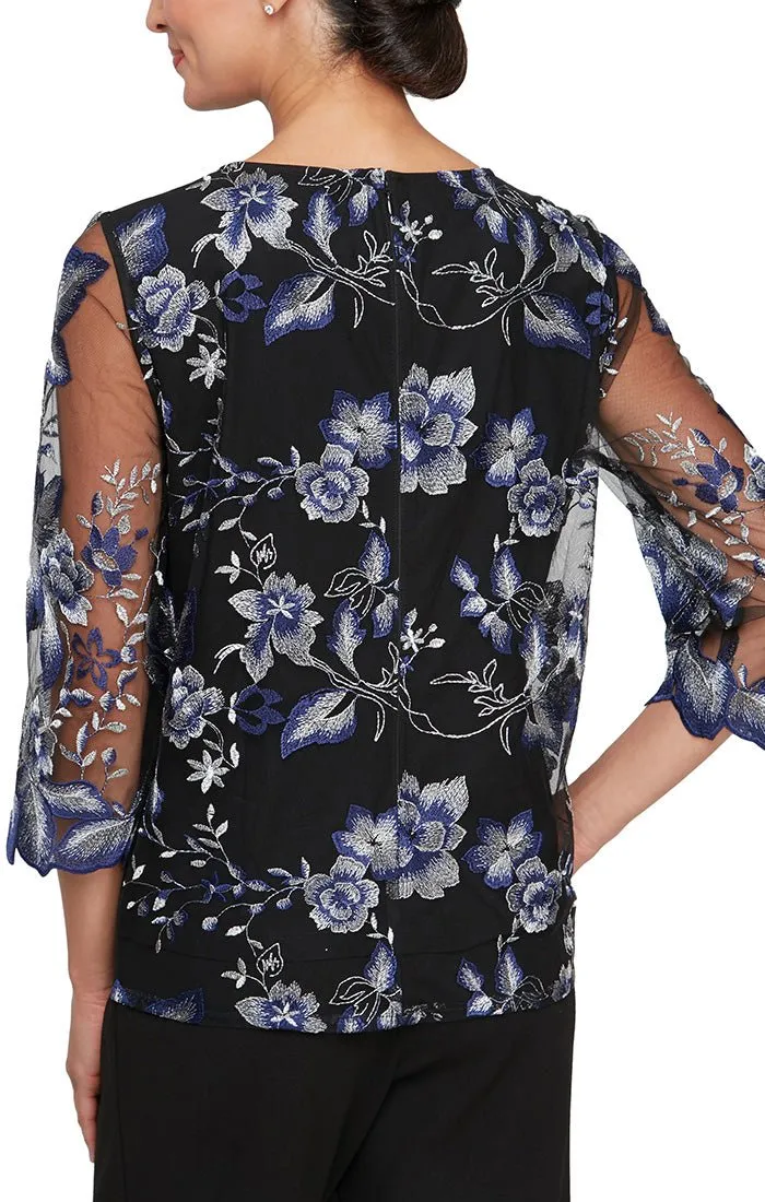 3/4 Sleeve Embroidered Mock Twinset With Hook Neck Closure and Scoop Neck Solid Tank sold by Alex Evenings product image thumbnail 2