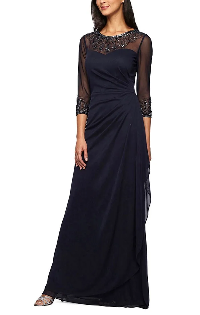 A-Line Mesh Gown with Beaded Illusion Sweetheart Neckline sold by Alex Evenings