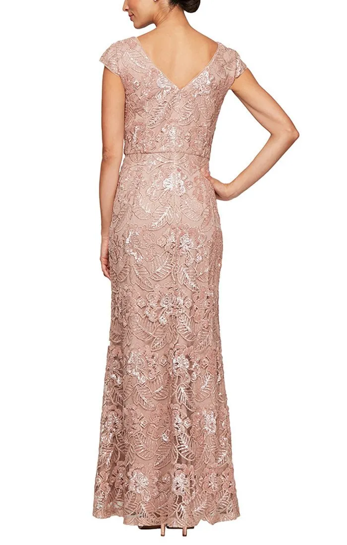 Long Embroidered Gown with Cap Sleeves & Sequin Detail sold by Alex Evenings product image thumbnail 2