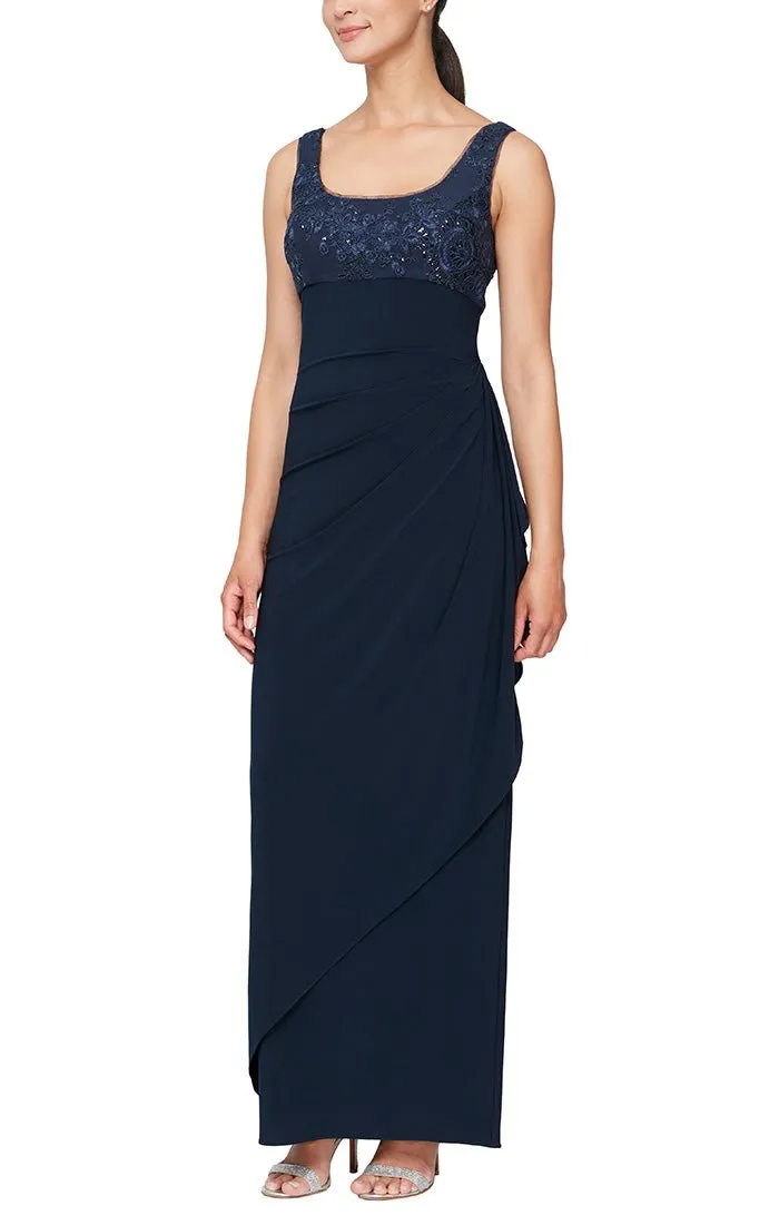 Long Empire Waist Embroidered Jacket Dress with Hook Neck Closure Jacket and Cascade Detail Skirt sold by Alex Evenings product image thumbnail 2