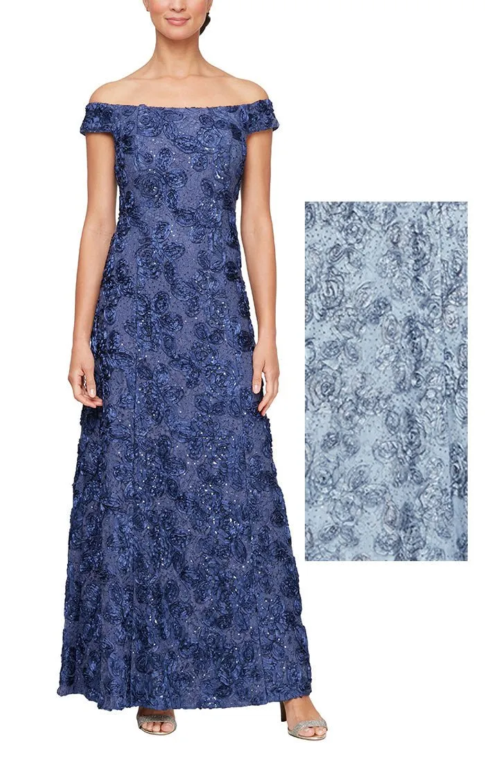 Petite - Long Rosette Off the Shoulder Dress sold by Alex Evenings product image thumbnail 3